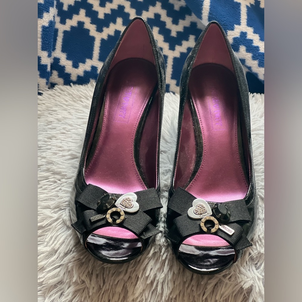 Black coach wedge heels